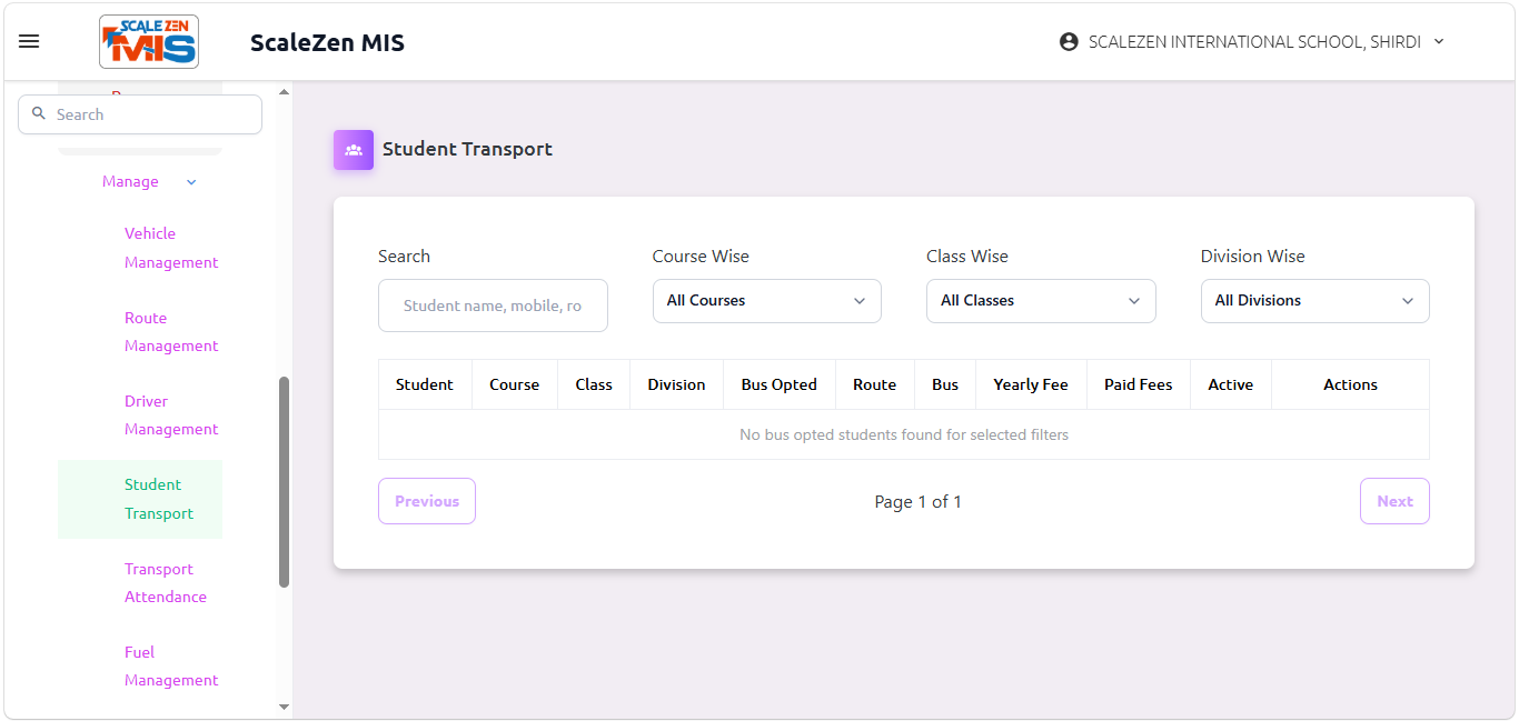 Student Transport Screen